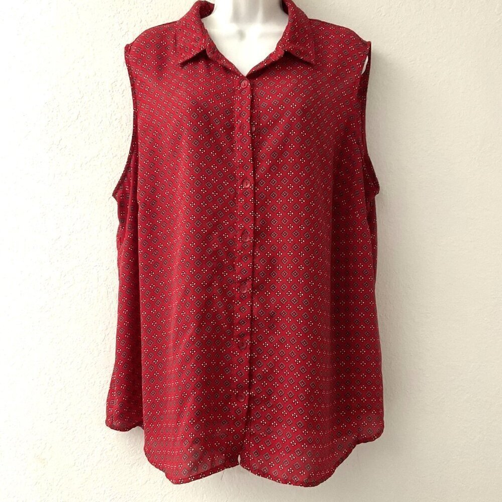 NEW ROZ & ALI PLUS RED PAISLEY BLOUSE 3X